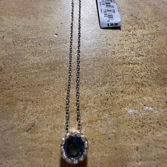My London Flat Silver Necklace with Blue Gemstone - Picture 2 of 5